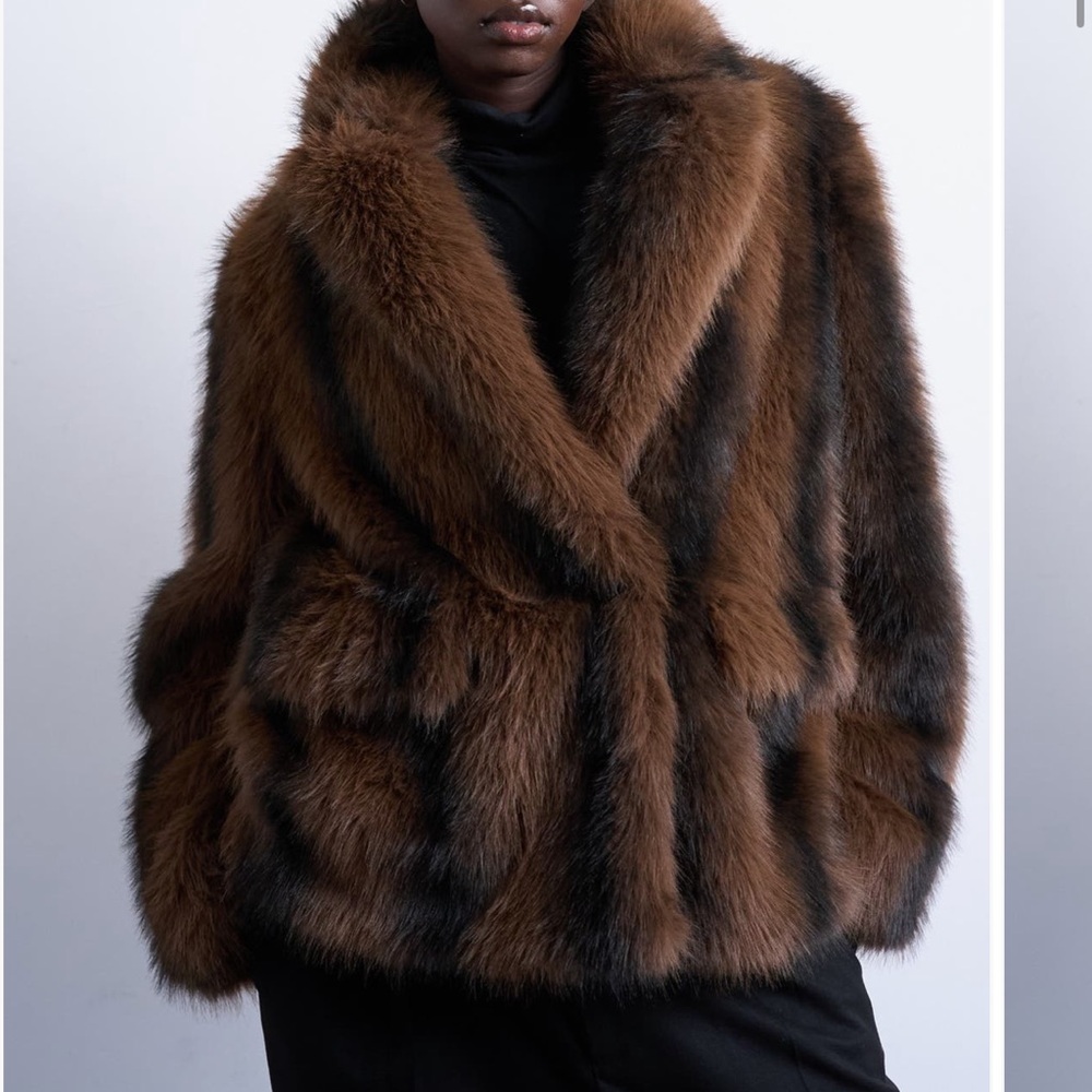 Topshop Brown and Black Faux Fur Coat